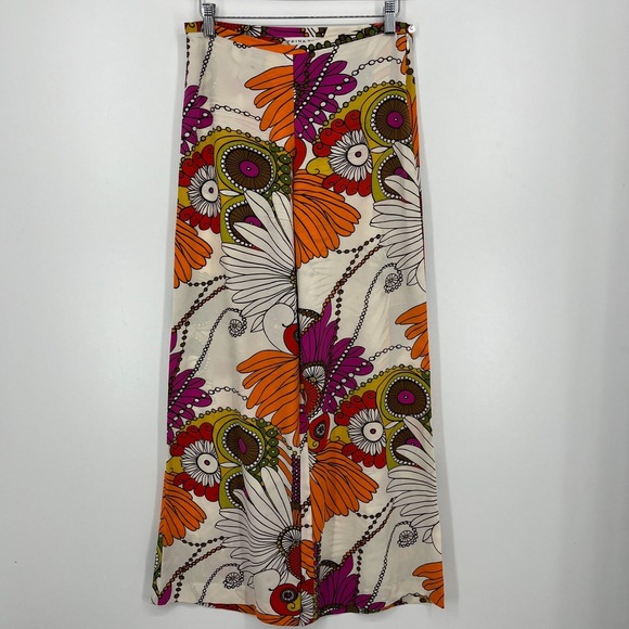 Trina Turk Silk Pants Women's Size 2 Multicolor Floral Swim Cover WIde Leg - Picture 1 of 10